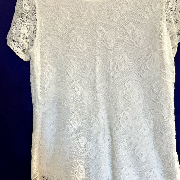 Leo & Nicole White Lace Short Sleeve Blouse L Large Romantic Core Feminine Top - Picture 3 of 12